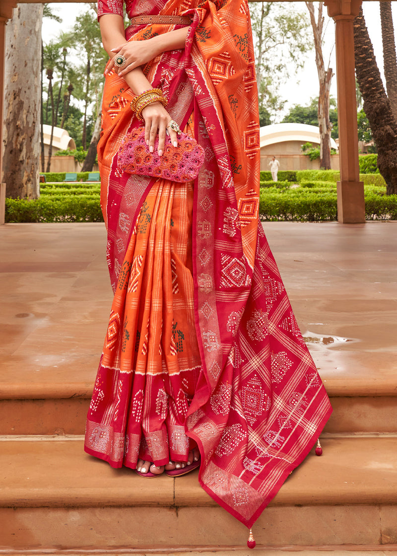 Orange-Light Pink Pure Katan Silk Banarasi Handloom Saree - Tilfi